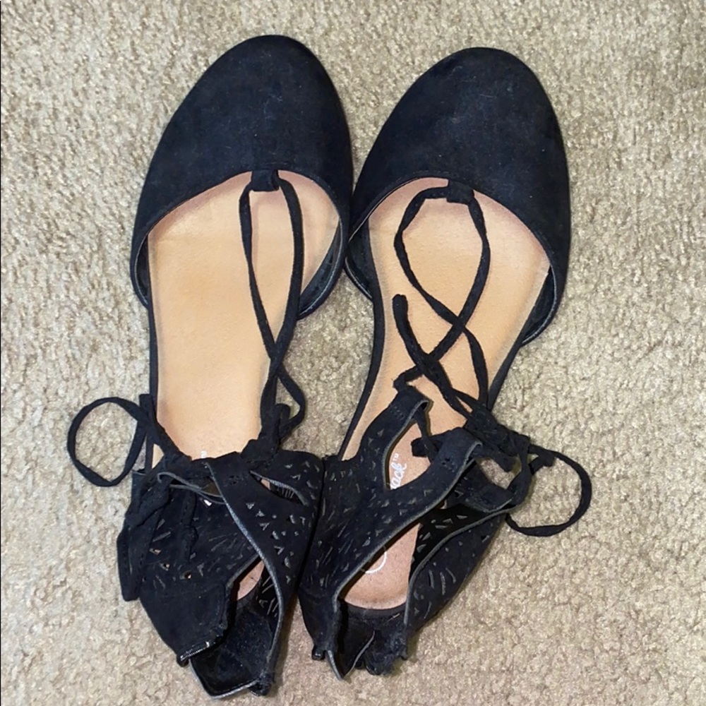Black ankle tie zip up sandals